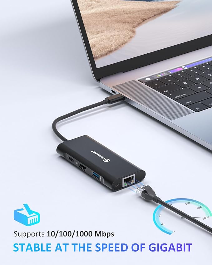 UtechSmart USB C Hub Ethernet Multiport Adapter 6 in 1 USB C to HDMI Dock Compatible for MacBook Pro/Air Chromebook Dell XPS HP and Type C Devices (Gigabit Ethernet 100W PD 4K HDMI USB 3.0) Black