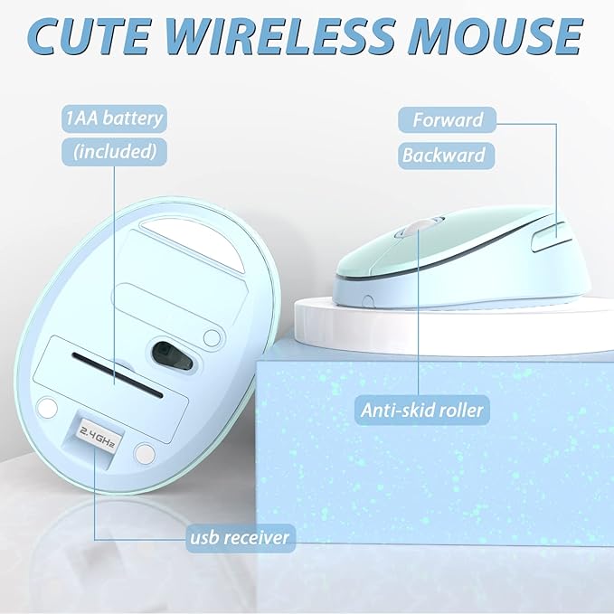 Wireless Keyboard and Mouse Combo 2.4G Full-Sized Ergonomic Keyboard Mouse 3 DPI Adjustable Cordless USB Keyboard and Mousefor PC/Computer/Laptop/Windows/Mac(Blue)