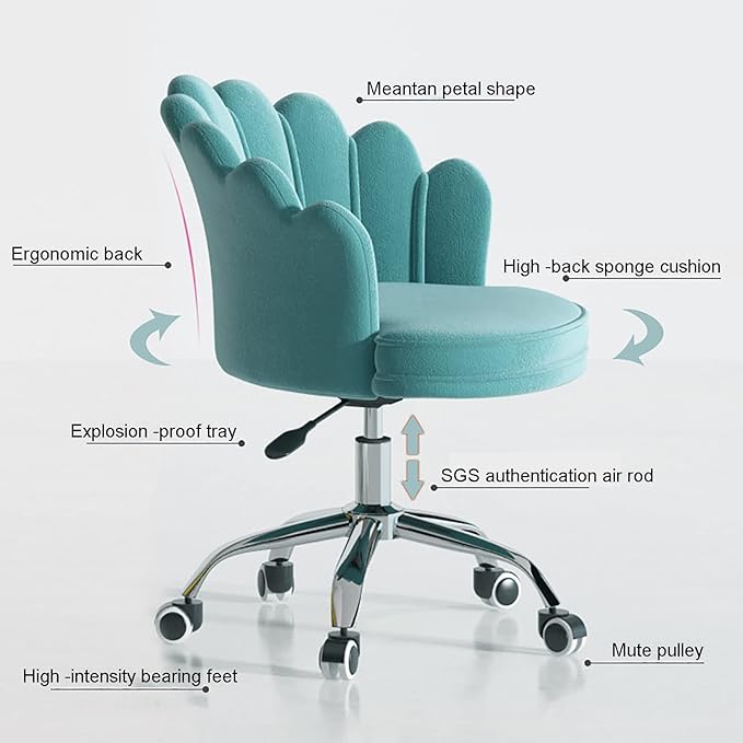 Gaming Chair Computer Chair Velvet Swivel Chair Home Cute Modern Vanity Desk Chair 360° Swivel Height Adjustable Petal Chair for Women Girls L