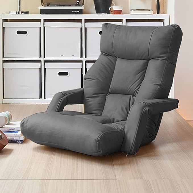 Floor Chair Foldable Floor Chair Lazy Sofa Meditation Chair Window Chair Gaming Floor Chair with Adjustable Armrests Foldable Floor Game Chair Floor Chair for Living Room Bedroom (/Beige)