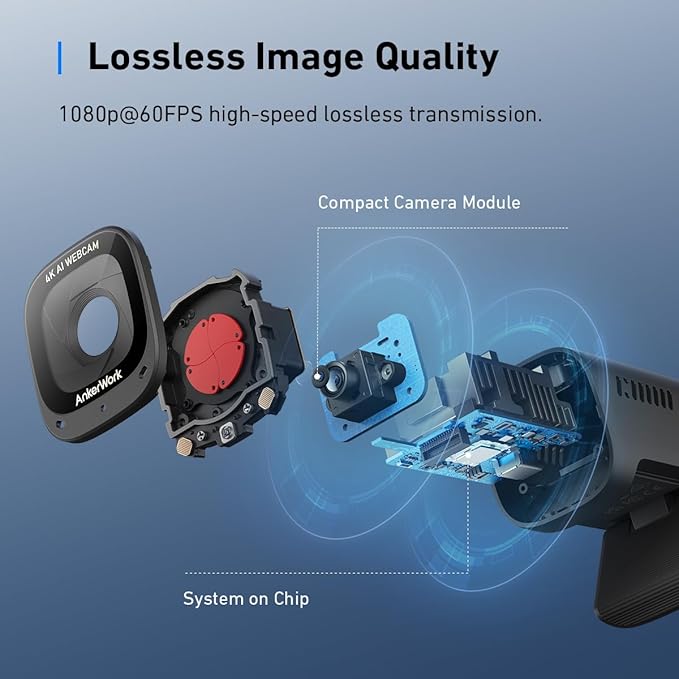AnkerWork C310 4K Webcam &amp AnkerWork Mini Tripod 12MP 4K@60FPS HDR AI Auto Focus Framing Noise Canceling Mic Aluminum Black Compatible with Webcams Cameras up to 1.5kg