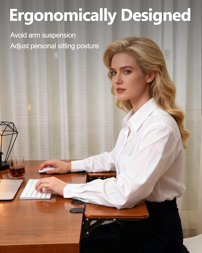 Ergonomic Desk Extender Tray 8.2x7.6 Table Mount Arm Wrist Rest Shelf 90° Foldable Elbow Support Clamp on Computer Arm Rest for Desk Office &amp Home Use Wood