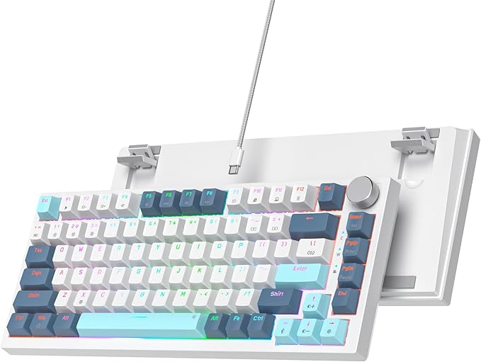 75% Wired Creamy Keyboard Hot Swappable Mechanical Gaming Keyboard with Gasket Mounted RGB Backlit Red Switch Knob Control for Win Pc Laptop(82White)