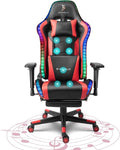 Ergonomic High Back RGB Gaming Chair with Footrest Massage Video Game Chairs with Speakers Computer Chair with 4D Handrail Lumbar Support PU Leather 360° Swivel Racing ChairRed