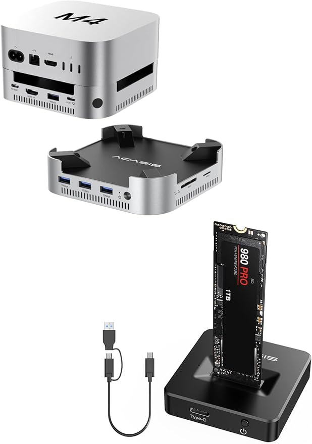 ACASIS 10Gbps Mac mini M4 Dock &amp Stand with Dual-Bay NVMe SSD Enclosure Bundle with 10Gbps M.2 NVMe &amp SATA SSD Enclosure