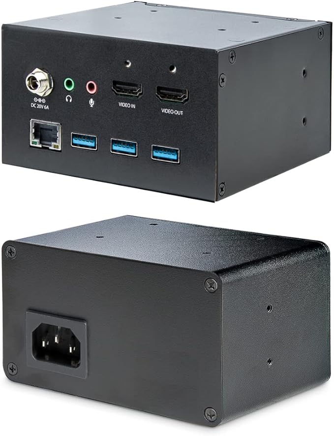 StarTech.com Conference Room Docking Station with Power/Charging Table Connectivity Box Universal USB-C Laptop Dock 60W PD 4K HDMI USB Hub Audio 2X AC Outlets 2xUSB Charge Ports TAA