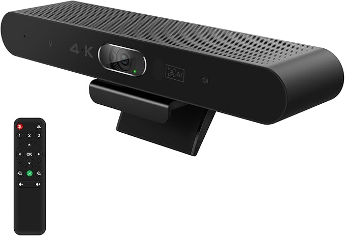 4K Pro Audio and Video Conference Room Camera with Remote Control for Windows TV AI-Powered HD Webcam with Microphone &amp Speaker for Desktop Computer/PC/Monitor/Laptop/Teams/Zoom/Skype