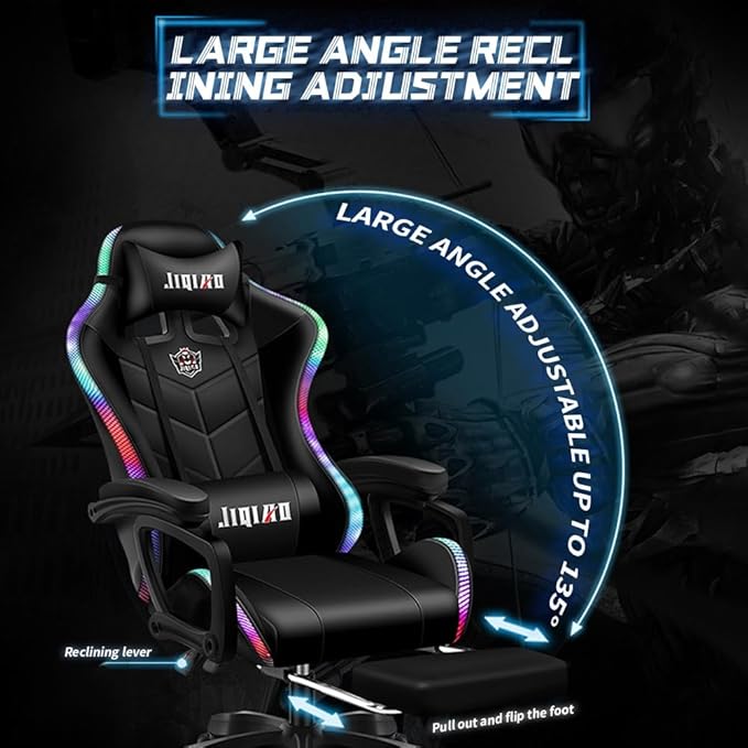 Ultimate Gaming Chair with Recline Colorful LightsFootrest Massage Surround Sound Latex Cotton Cover Ergonomic Design - for Gamers Office Workers Students - Chair Gaming (Color
