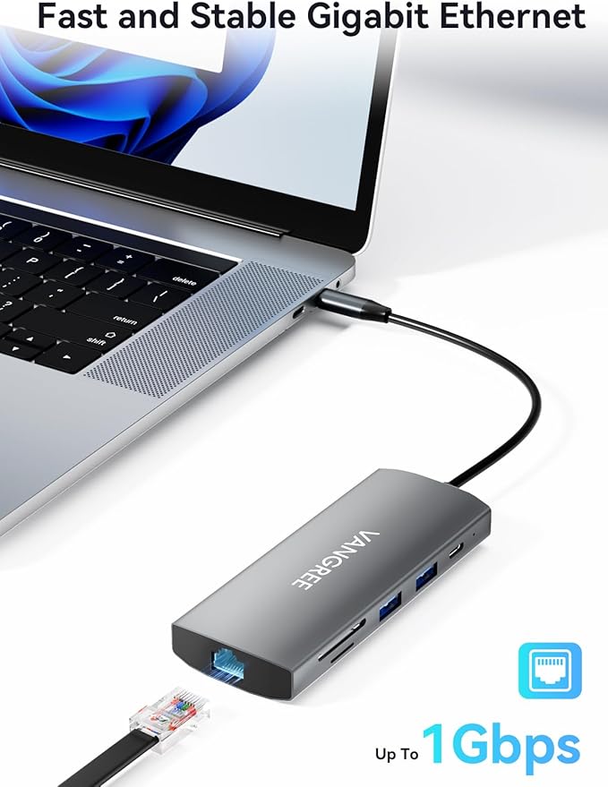 USB C Hub with Dual 4K@60Hz Displayports 2 USB-A &amp 2 USBC 3.2 10Gbps Ports 1Gbps Ethernet 100W PD SD/TF USB C Splitter Docking Station for MacBook Pro/Air iMac iPad Pro XPS Thinkpad Surf