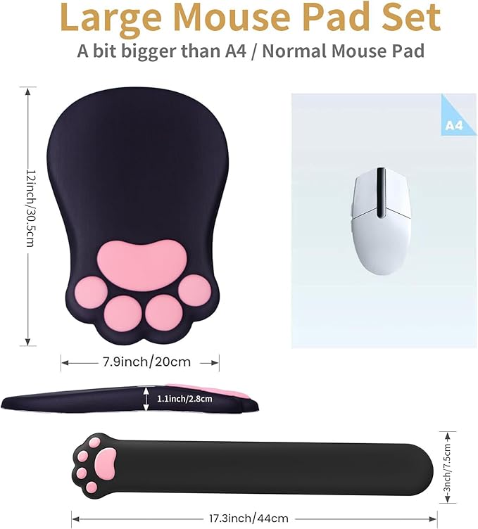 L-SPOUTTO Ergonomic Mouse Pad with Wrist Rest and Keyboard Wrist RestCute Comfortable Computer Mouse Pad Wrist Support Pain Relief Mousepad with Non-Slip PU Base for Desk Laptop Gaming OfficeBlack