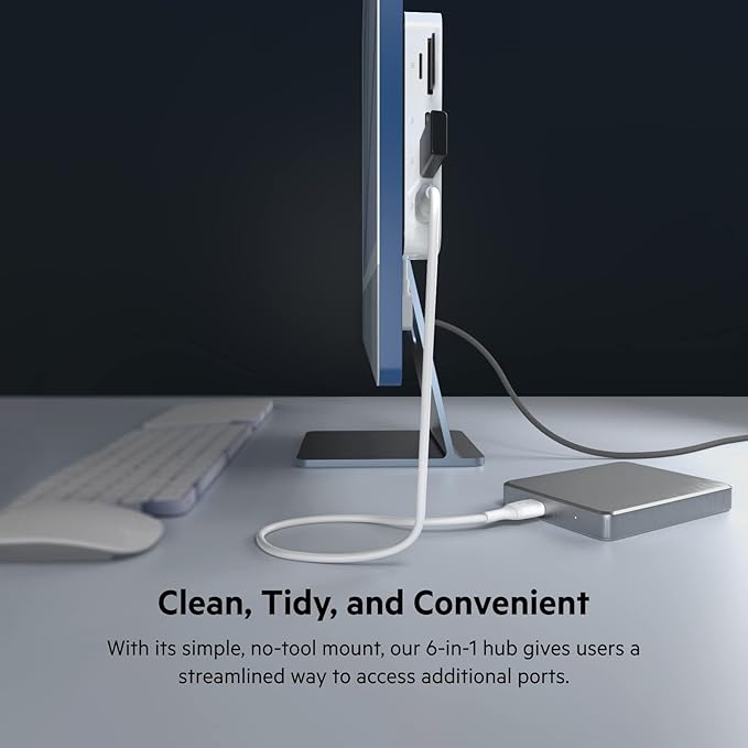 Belkin 6-in-1 USB-C Hub iMac 24 inch Docking Station with SD &amp microSD Card Reader Gigabit Ethernet 2 USB-A Ports and USB-C Port for Fast Data Transfers and Peripherals