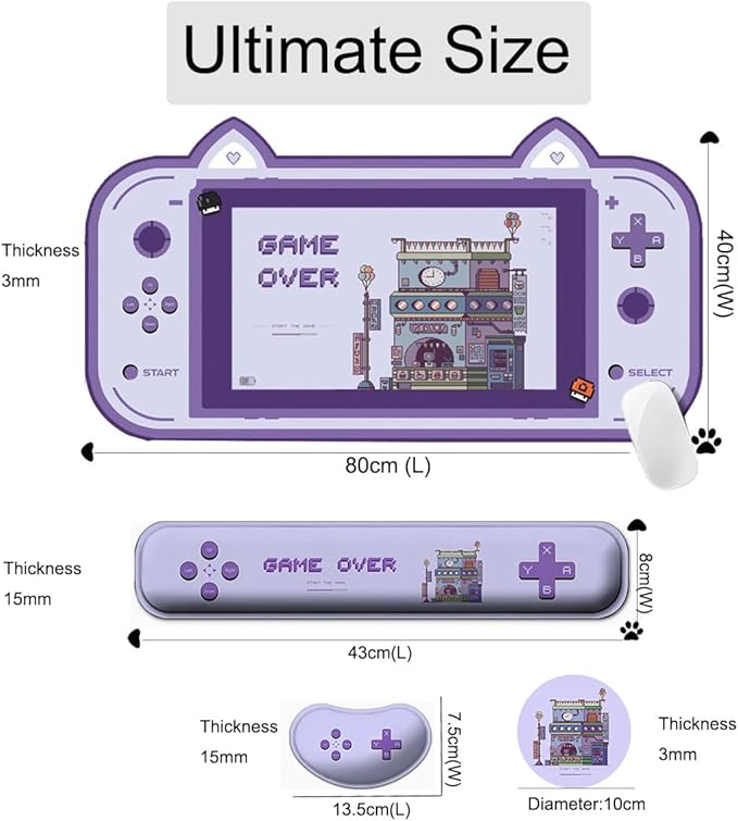 4-in-1 Large Gaming Mouse Pad Keyboard Wrist Rest Pad &amp Wrist Support Mousepad SetPastel Game Over Mousepad Cute Extended Desk Pad Waterproof Desk Mat for Home Office Study Game-Purple