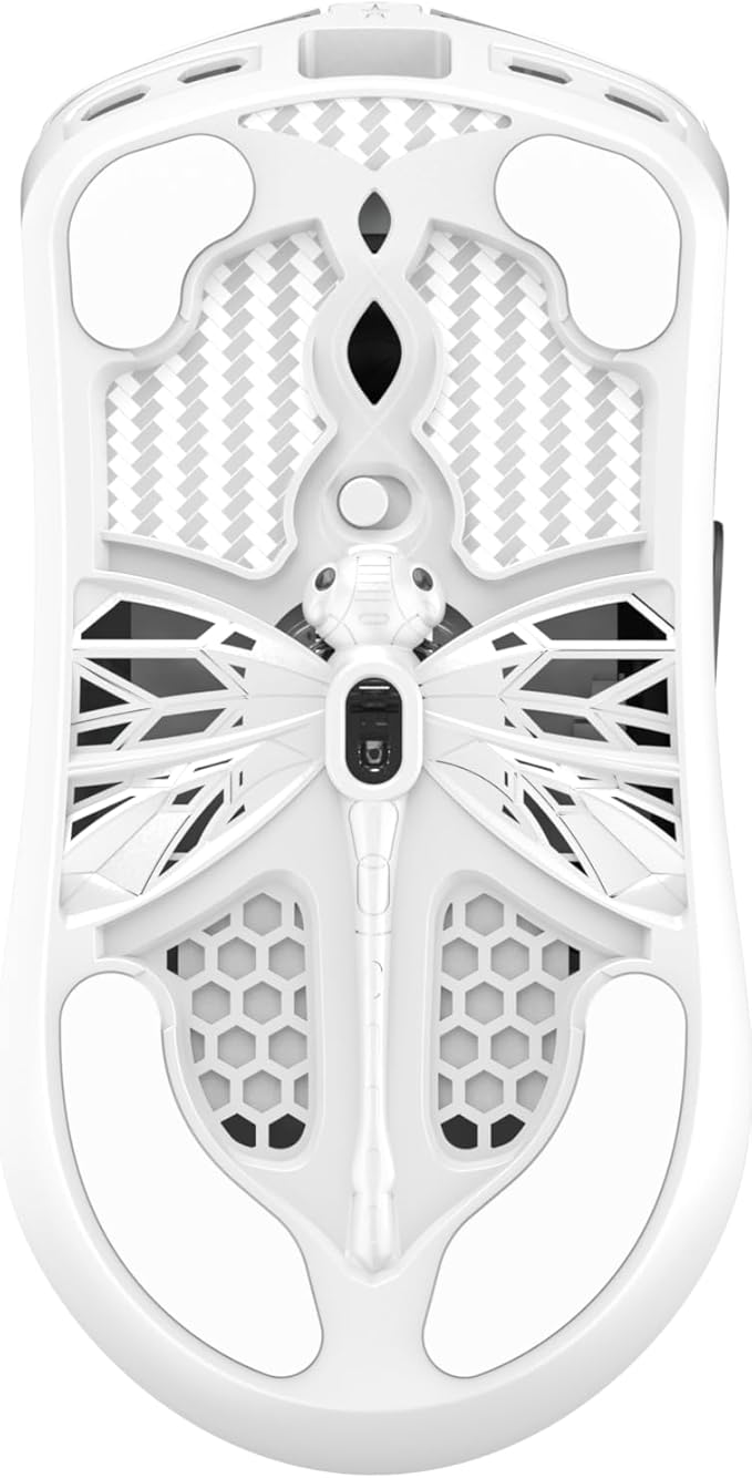 Tenko ARBITER Akitsu Medium Carbon Fiber Gaming Mouse - Ultra-Light 40g Wireless 8K Polling 30K DPI PIXART 3950 Sensor 60Hr Battery LCD Receiver Display - White