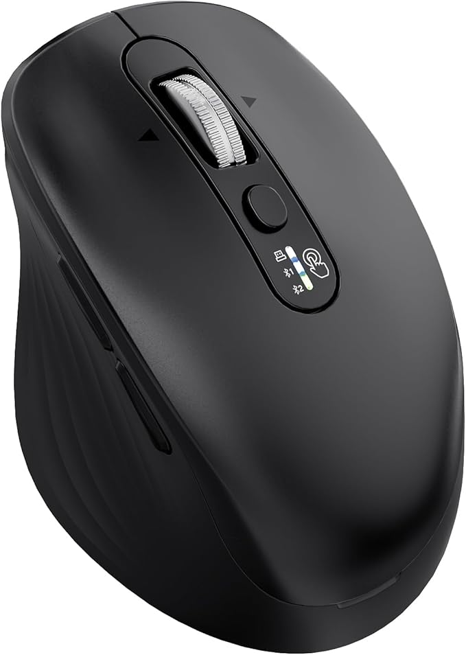 Wireless Bluetooth Mouse Multi Device (BT1/BT2 + 2.4G USB) Mouse for Laptop iPad &amp Mac 4-Way Scroll with Side Buttons Silent Click Ergonomic Offce Mouse Adjustable DPI