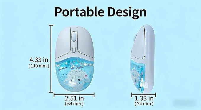Wireless MouseGlitter Animal Design 3-Device Bluetooth &amp 2.4 G 4000 DPI RGB Light Multi-Mode Portable Mouse for PC Laptop Office Gaming Students Home Travel Use (Blue)