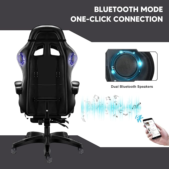 LED Gaming Chair Ergonomic Massage Racing Computer Chairs High Back Video Game Chairs with Speakers PU Leather with Footrest Headrest Lumbar Support Office Desk Chair for Adults TeensPink