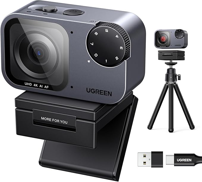 UGREEN FineCam Pro 4K Webcam for PC with 7 Filters Switching 1/2 Sensor Auto Framing Face AE AI Noise-Canceling Mic Gesture Control PDAF Auto Focus for Streaming Conference OBS Zoom Switch 2