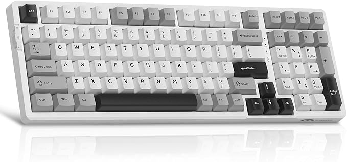 MageGee LIGHT100 Wireless Creamy Keyboard Gasket Structure Hot Swappable Tri-Mode 2.4G/USB-C/BT5.0 RGB Backlit Mechanical Gaming Keyboard for Win/Mac/PC PBT Keycap 4000mAh Battery Grey