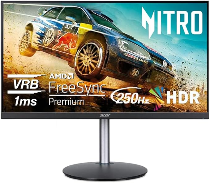 acer Nitro 24.5 Full HD 1920 x 1080 PC Gaming Monitor | AMD FreeSync Premium | Up to 250Hz Refresh | 1ms (VRB) | ZeroFrame | ErgoStand | 1 x Display Port 1.2 &amp 2 x HDMI 2.0 Ports