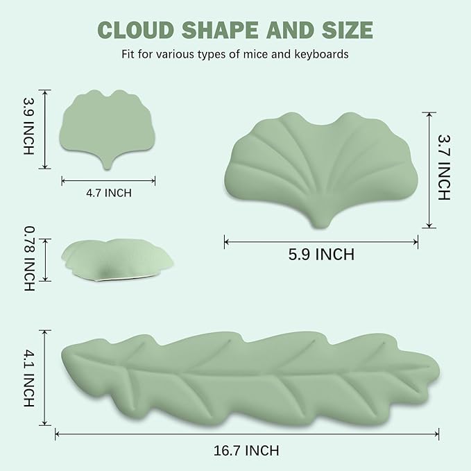 Keyboard Wrist Rest Pad Set Leaf Shape PU Leather Memory Foam Wrist Cushion SupportMouse Wrist Rest PadNon-Slip Wrist Support for Easy Typing Pain Relief Green Leaf
