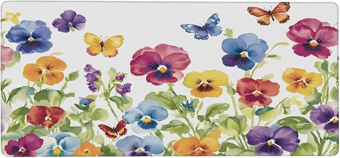 Large Colorful Flower Watercolor Mouse Mat Computer Mousepad with Non-Slip Rubber Base Waterproof Mouse Pad Desktop Keyboard Pad for GamerHome School Laptop Office Accessories16x35.5in