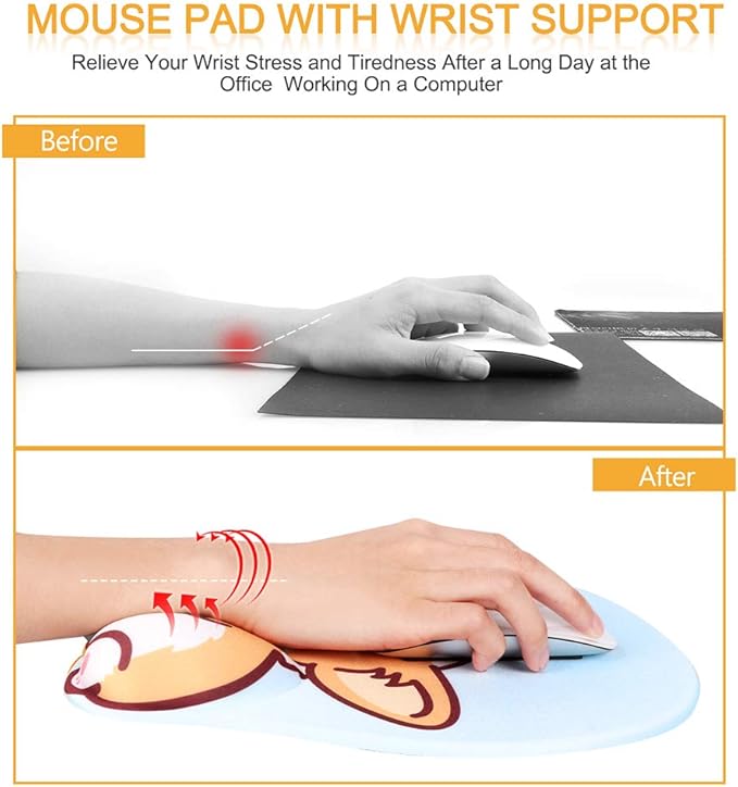 HAOCOO Ergonomic Mouse Pad with Wrist SupportNon-Slip Backing Corgi Anime Cute Gel Mouse Pad Wrist Rest Easy-Typing and Pain Relief for Gaming Office Computer Laptop(Pink Blue Cute Corgi)