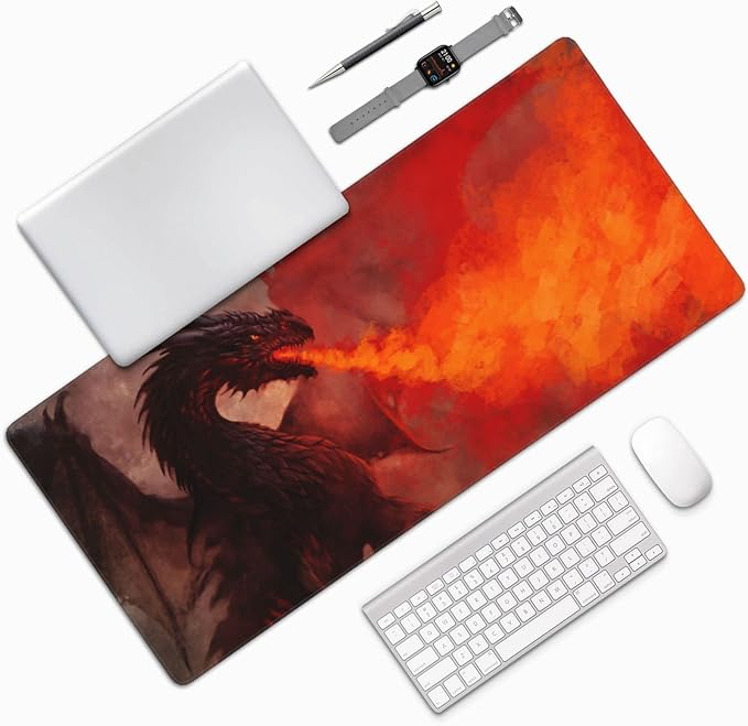Dragon Large Mouse Pad Gaming Mousepad with Wrist Support Rubber Computer Keyboard Mat for Desk Laptop Non-Slip Full Deskmat Protector Waterproof Writing Pad Office Home 16x35.5 in