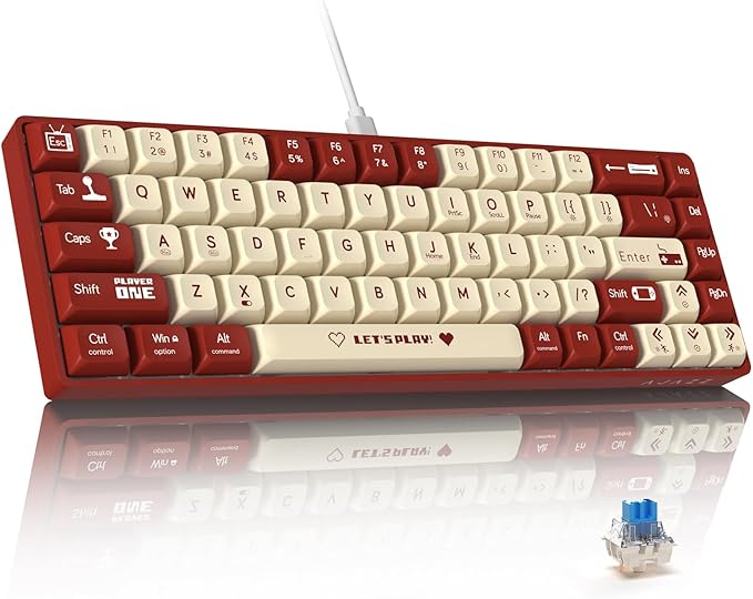 ATTACK SHARK AK680 60% Wired Mechanical Gaming KeyboardHot-SwappableRGB Rainbow BacklitUV Printing and EVA Sound ControlFully Anti-GhostingProgrammableBlue Switch for Windows/Mac Red&ampWhite