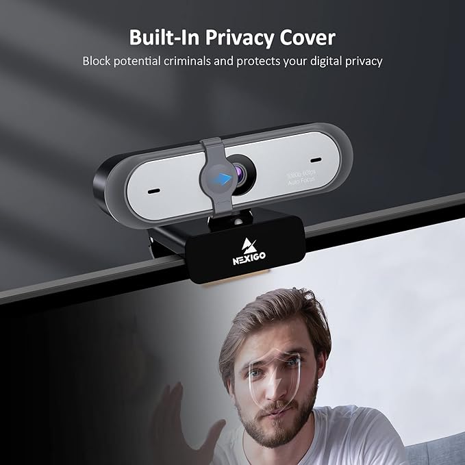 NexiGo N660P 1080P 60FPS Webcam with Software Control Dual Microphone &amp Cover Autofocus HD USB Computer Web Camera for OBS/Gaming/Zoom/Skype/FaceTime/Teams/Twitch