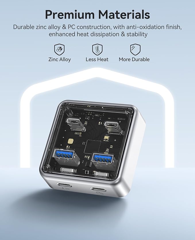 ORICO 10Gbps USB C Hub 4-Port Zinc Alloy USB 3.2 Splitter with 2 USB-A &amp 2 USB-C Ports High-Speed Data Extender for Laptops PCs Desktops and More (3.28Ft)