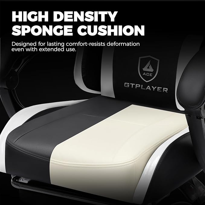 GTPLAYER Gaming Chair for Adults Ergonomic Computer Gaming Chair with Footrest Height Adjustable 90-155° Recline &amp Removable Headrest Lumbar Support White