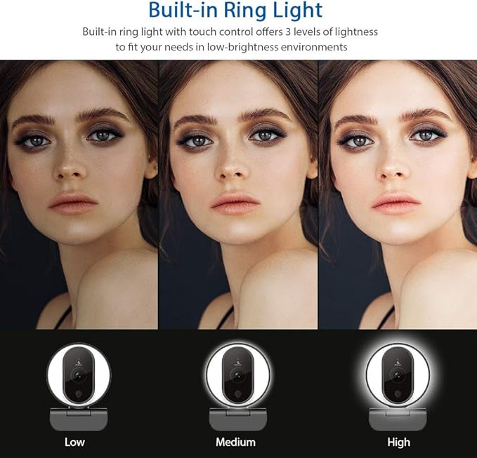 NexiGo N680E 1080P Webcam with Ring Light Privacy Cover and Dual Microphone Advanced Auto-Focus Adjustable Brightness Streaming Web Camera for Zoom Skype Facetime PC Mac Laptop Desktop (Renewed)