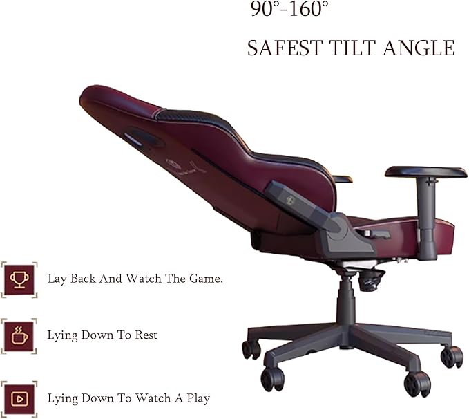 Comfortable Gaming Chair for Adults Ergonomic Leather Gaming Chairs with Armrests Adjustable Swivel Recliner Office Chair with Lumbar Support Neck Support Computer Seat (27.2*27.2*51.6in Red)