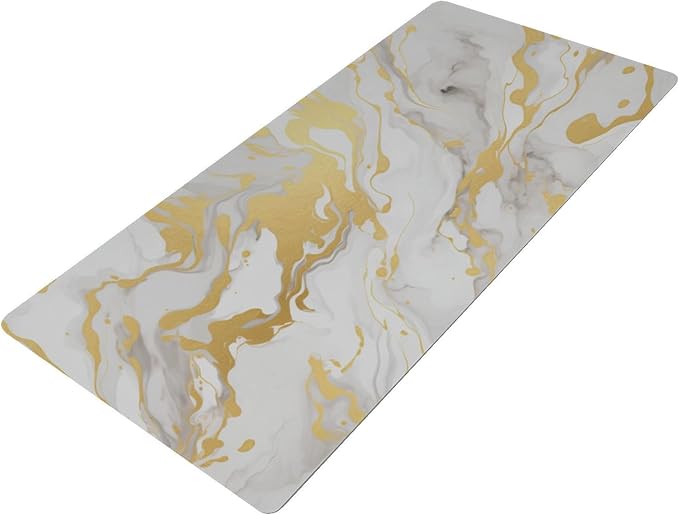 Mouse Pad Desk Mat Leather Desk Pad Large Gaming Desk Cover Protector Mat for Keyboard Computer Laptop Office Waterproof 35.4 x 16.5 Inch Marble White and Luxury Gold