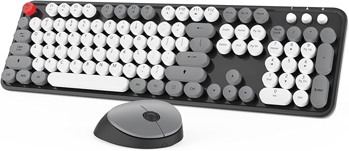 Wireless Keyboard Mouse Combo Colorful Mouse and Keyboard Combo 104 Keys Cute Wireless Keyboard with Number Pad for Windows Computer PC Notebook Laptop (Grey)