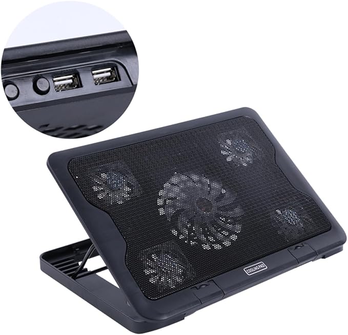 Operitacx Laptop Cooling Pad USB 5 Fans Cooler Stand Adjustable Angle Anti-Skid Laptop Cooler Base for Gaming and Office Use Black