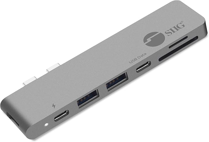 SIIG Thunderbolt 3 Aluminum USB Type C Hub with 4K @30Hz HDMI SD/Micro SD Card Reader 2 USB 3.1 Gen 1 Ports PD Port for 2016/2017 MacBook 13 &amp 15 - Space Gray