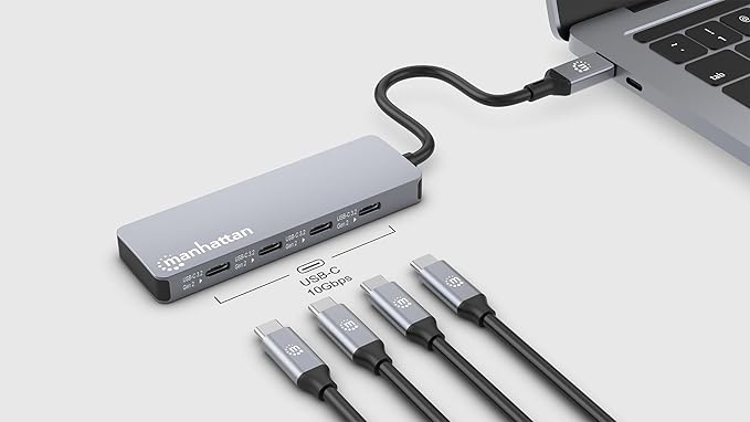 Manhattan 4-Port 10G USB-C Hub: SuperSpeed+ Connectivity for Laptops and More Compact and Travel-Ready Design - 181143