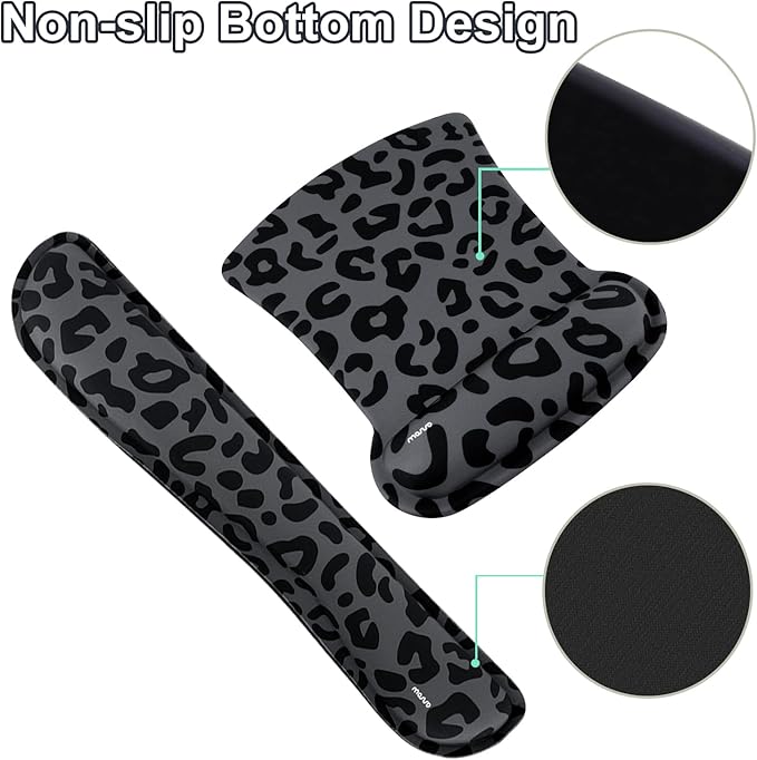 MOSISO Wrist Rest Support for Mouse Pad&ampKeyboard Set Ergonomic Large Leopard Grain Desk Mat&ampCoaster Set Non-Slip Mousepad&ampPain Relief&ampEasy Typing Cushion with Memory Foam for Home Of