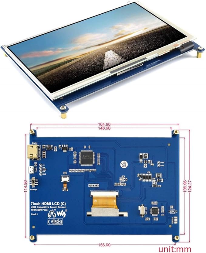 Waveshare 7 inch Capacitive Touch Screen IPS Display HDMI LCD Module 1024x600 Touchscreen for Raspberry Pi 4/3/2/1 Model B/B+/A+/BeagleBone Black/Banana Pi Windows 10/8.1/8/7