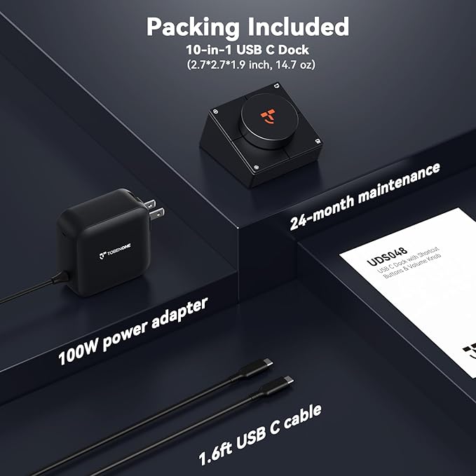TobenONE 10-in-1 Shortcut-Key Docking Station with 4 Shortcut Button and Volume Knob USB C Dock with 4K@60Hz HDMI 100W PD 3 USB Ethernet Audio SD/microSD for MacBook Windows Chrome Mac mini