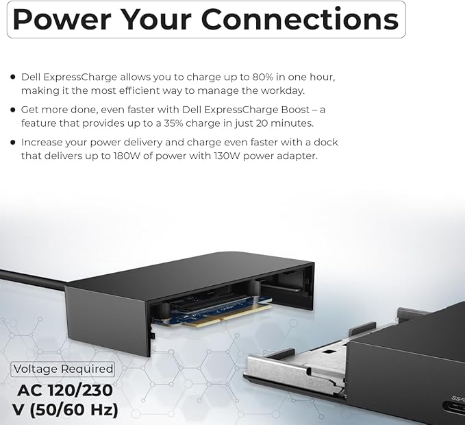 Dell WD19S Docking Station Dual Monitor Bundle - 180W Supports 4K Display Dell Dock with 180W Power Supply + Anyhdd 4K HDMI Cable + 4K DisplayPort Cable + USB-C Cable + Microfiber Cloth Included