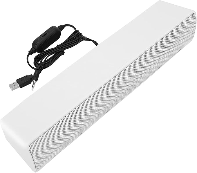 USB Powered Computer Speakers Wired 2.0 Sound Track PC Sound Bar 3W Bass Stereo Surround Mini Soundbar WBreathing Light for Tablets Desktop Laptop (White)