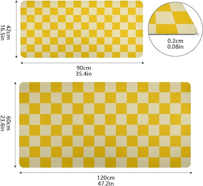 Mouse Pad Desk Mat Leather Desk Pad Large Gaming Desk Cover Protector Mat for Keyboard Computer Laptop Office Waterproof 47.2 x 23.6 Inch Checkered Yellow