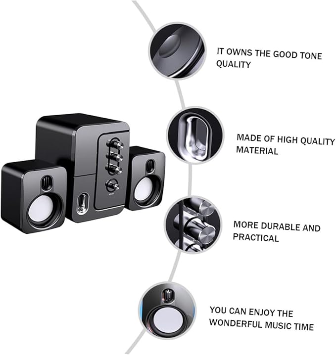 USB Computer Laptop Desktop Speaker 3D Surround Sound Bass Portable Home Office Compact Speaker Black