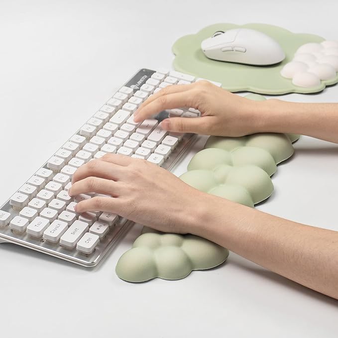 Ergonomic Mouse Pad and Keyboard Wrist Rest - Green Cloud Wrist Rest Keyboard with Mouse Wrist Pad Sets Soft Memory Foam Wrist Support for Laptop Mac Office Work Gaming