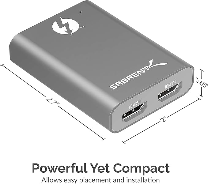 SABRENT Thunderbolt 3 to Dual HDMI 2.0 Display Adapter for Windows or Mac | up to 4K Resolution at 60Hz | Detachable Cable with Screw-in Lock (TH-S3H2)
