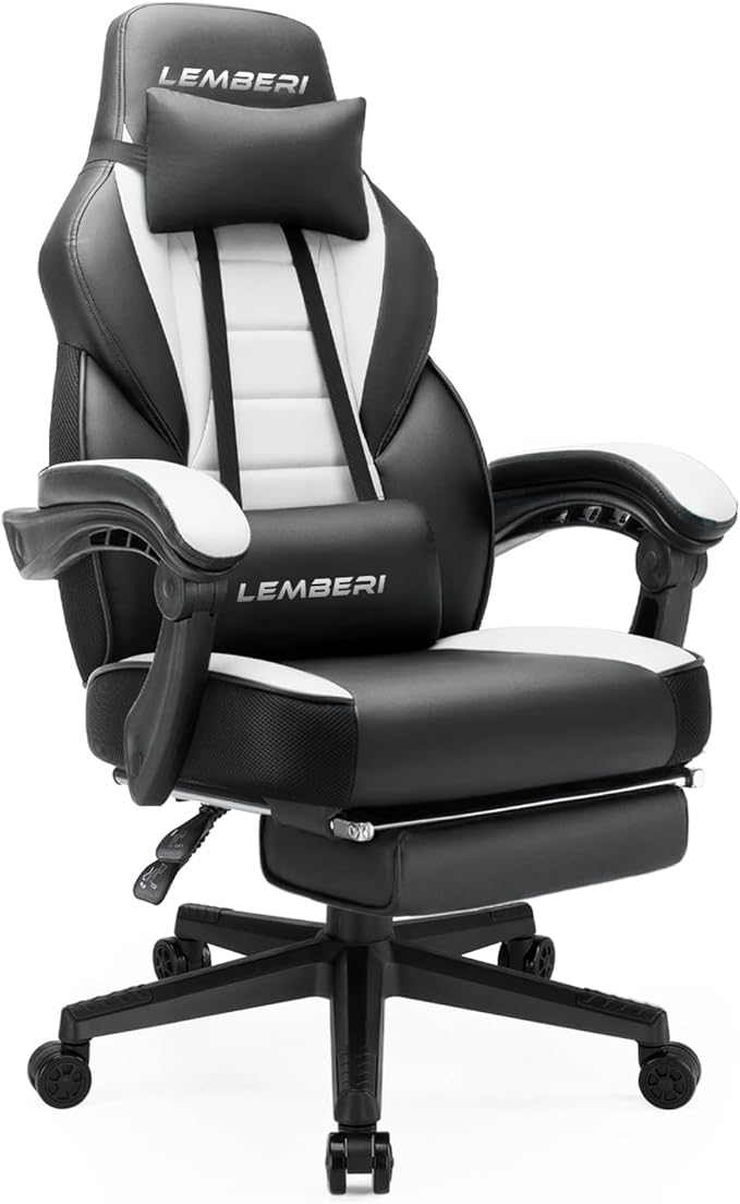 LEMBERI Gaming Chairs with FootrestErgonomic Video Game Chairs for AdultsBig and Tall Gaming Chair 400lb Weight Capacity Racing Style Gaming Computer Gamer Chair with Headrest and Lumbar Support