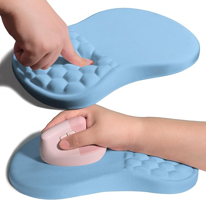 Ergonomic Joint Wrist Support Mouse Pad with Memory Foam Cushion Massage Bump Carpal Tunnel Pain Relief Mousepad Slope Design for Wrist Rest 11.8x7.9 in LightSkyBlue