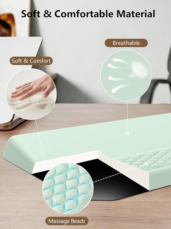 2-in-1 Ergonomic Keyboard Stand with Wrist Rest Comfy Keyboard Riser Holder with Massage Design Light Green